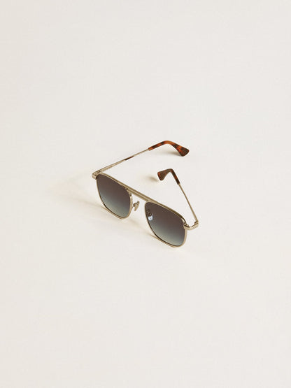 Aviator style sunglasses with silver frame and blue lenses - Golden Goose Women|Men