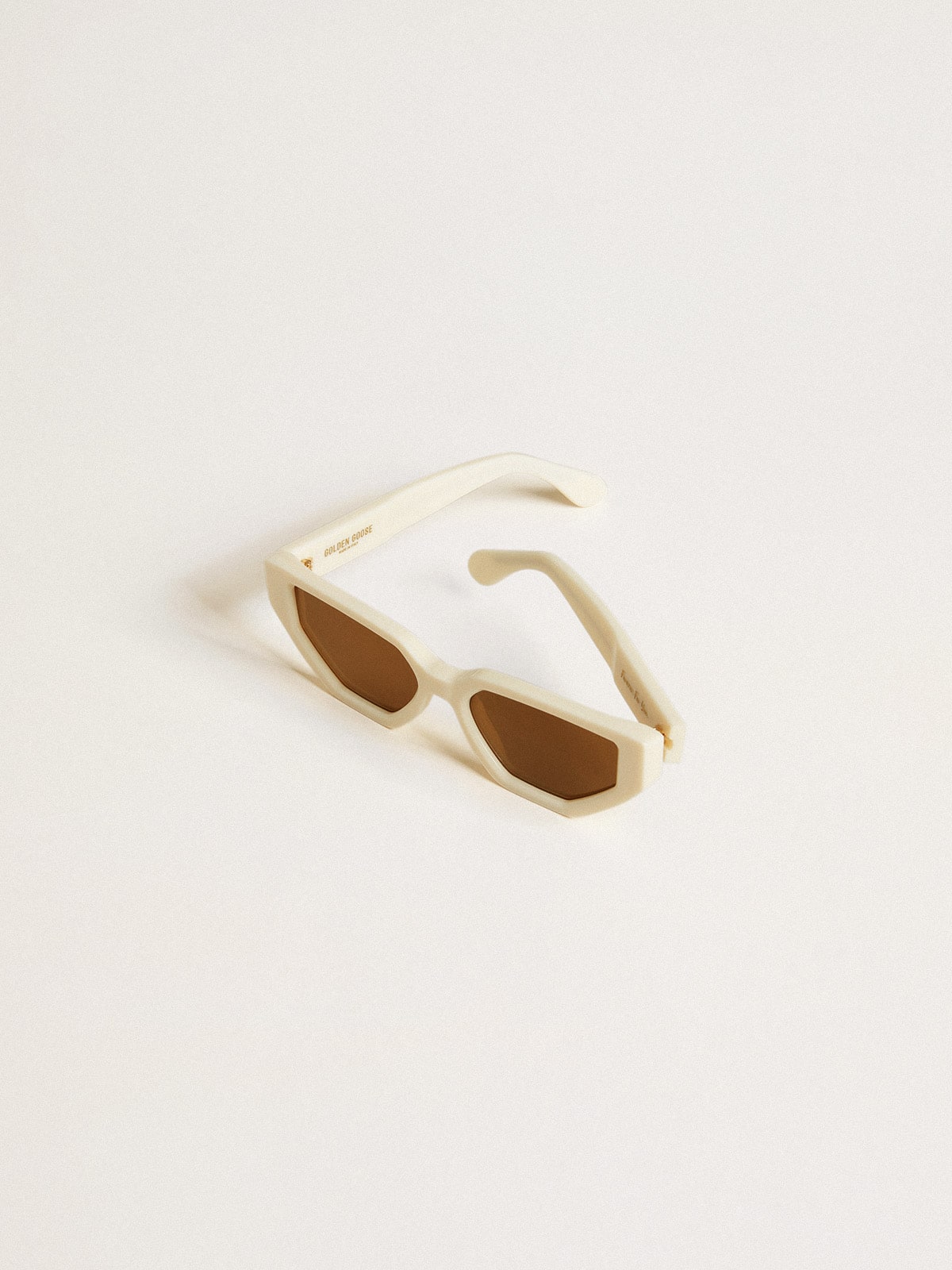 Rectangular-style sunglasses with beige frame - Golden Goose Women|Men