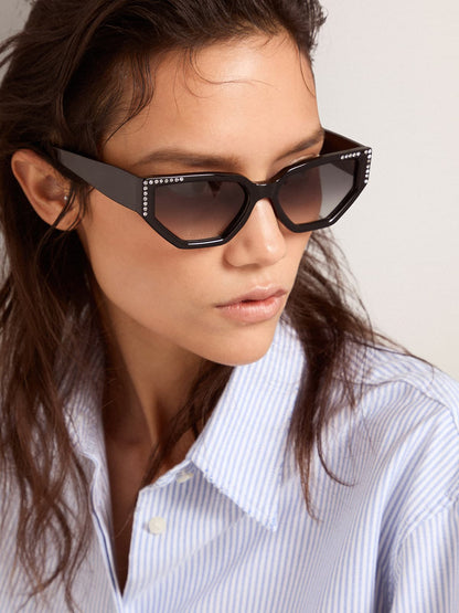 Sunglasses rectangular model with black frame and crystals - Golden Goose Women|Men