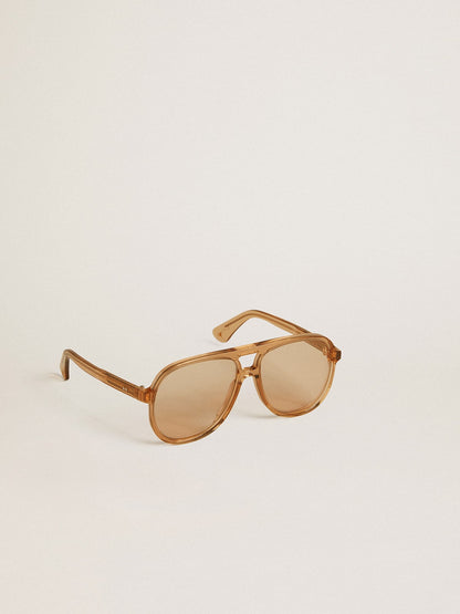 Aviator style sunglasses with honey-colored frame and lenses - Golden Goose Women|Men