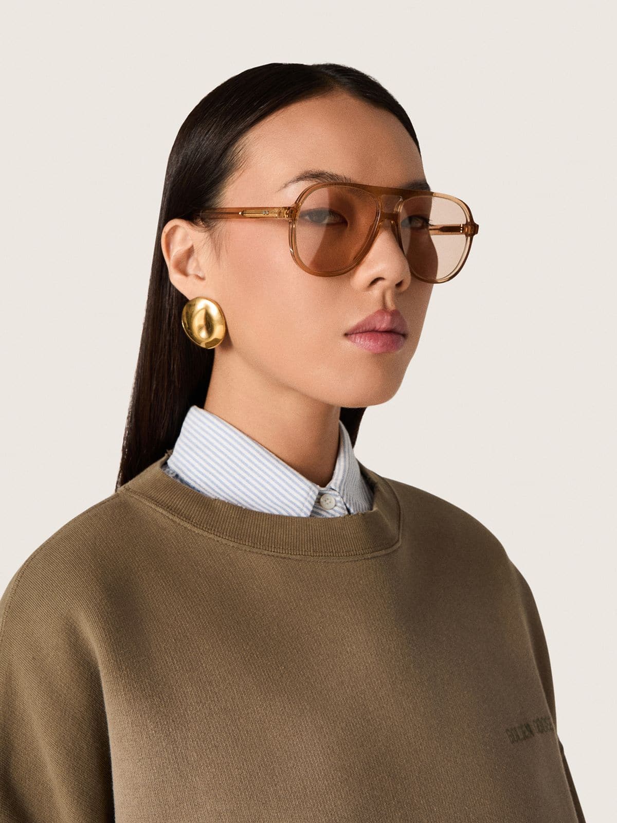 Aviator style sunglasses with honey-colored frame and lenses - Golden Goose Women|Men
