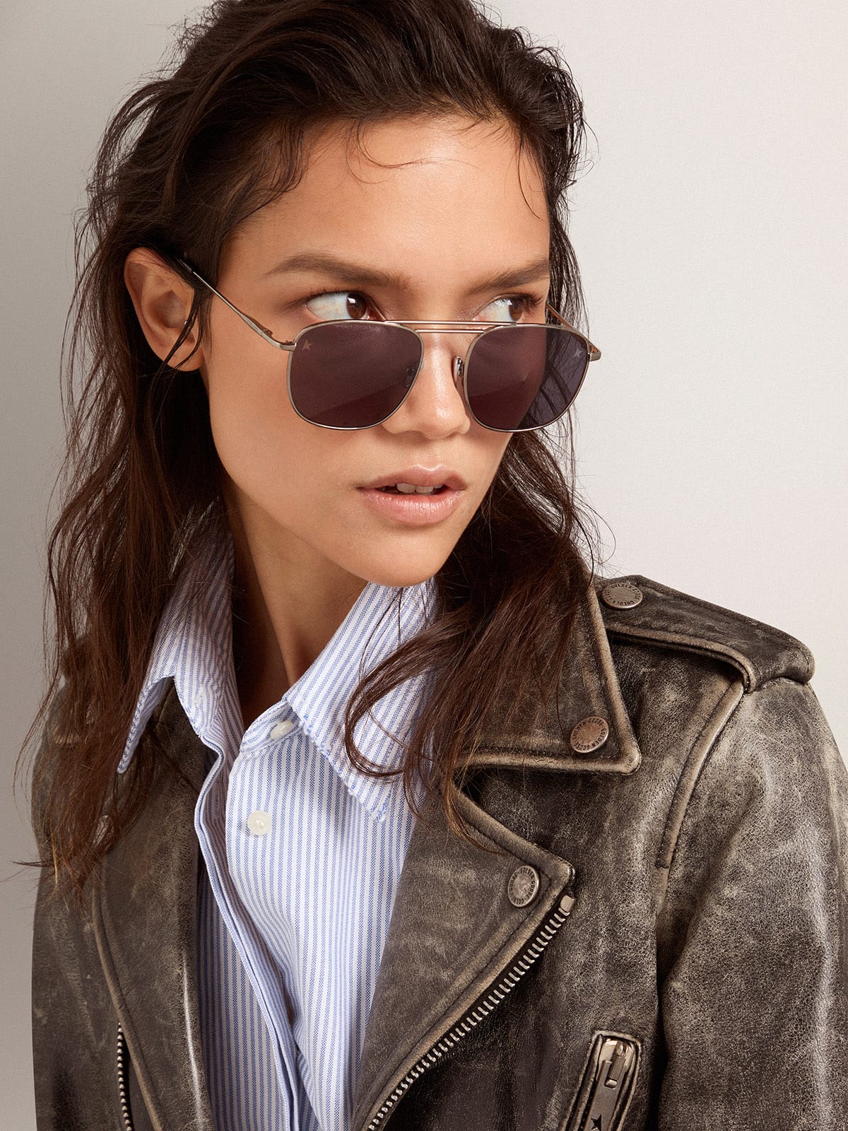 Roger aviator sunglasses with black frame and black lenses - Golden Goose Women|Men