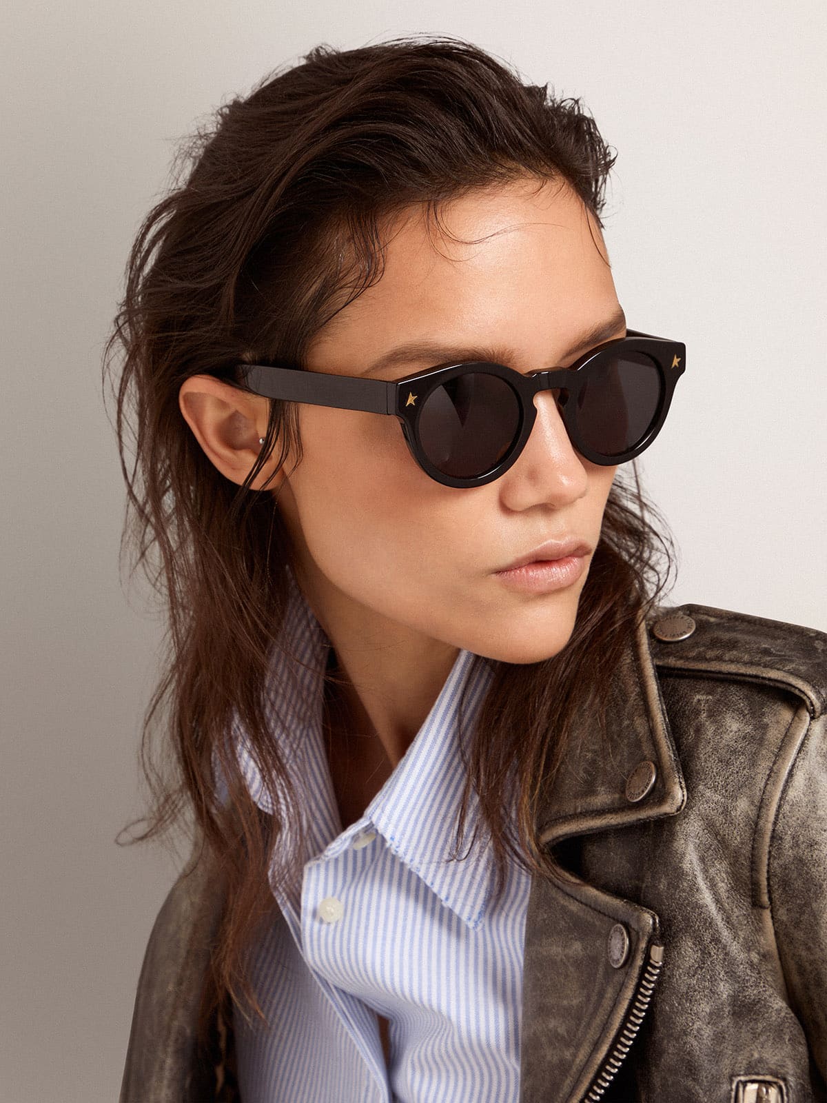 Sunframe Panthos model with black frame and gold details - Golden Goose Women|Men