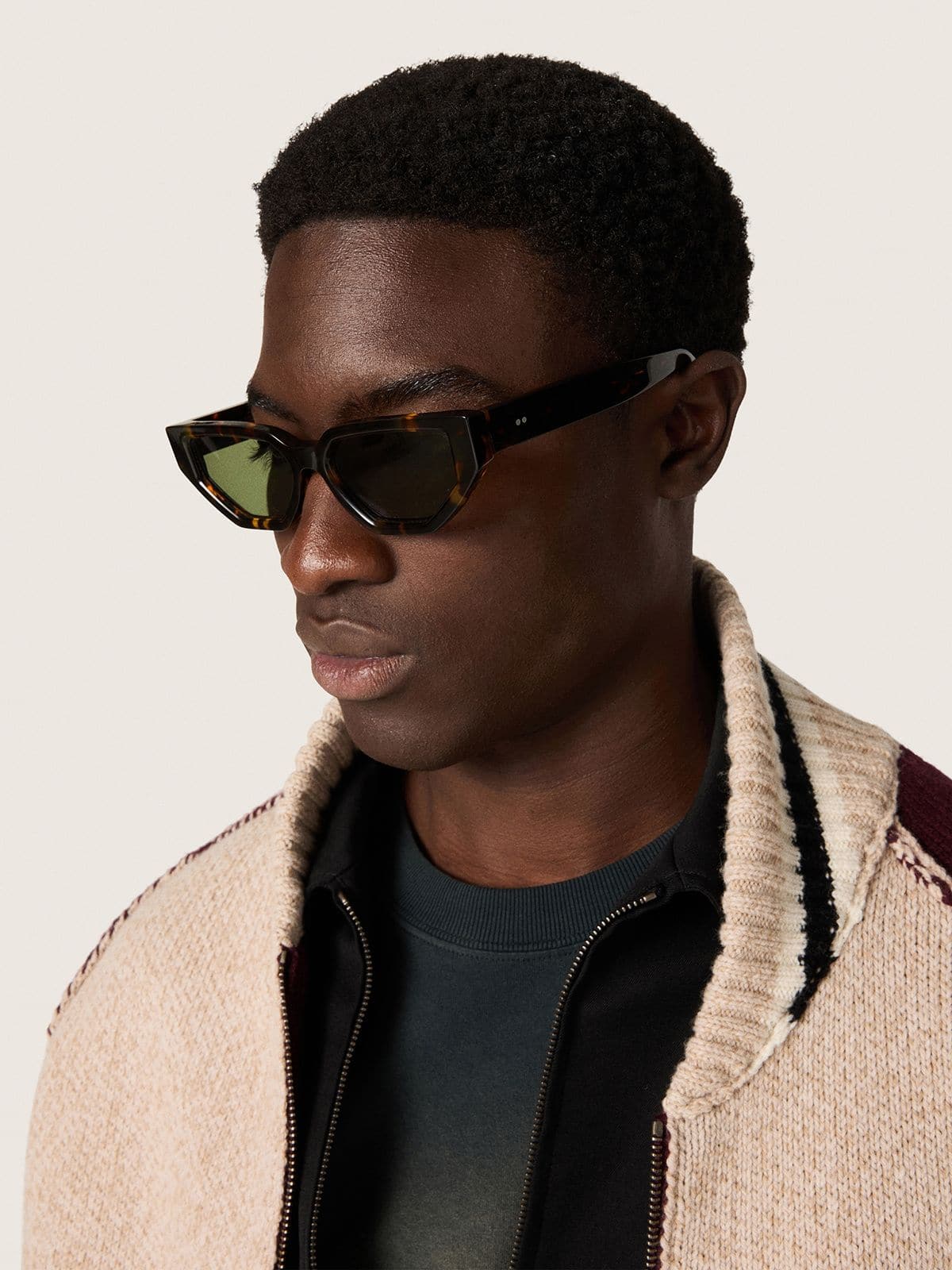Rectangular-style sunglasses with Havana brown frame - Golden Goose Women|Men