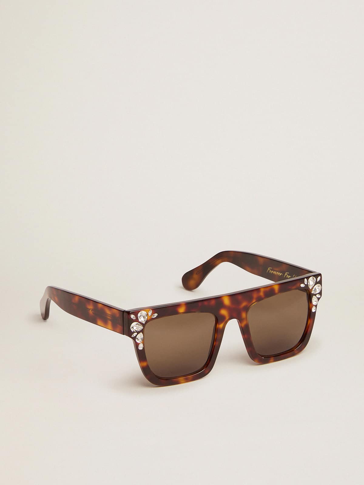 Square model sunglasses with havana frame and crystals - Golden Goose Women|Men