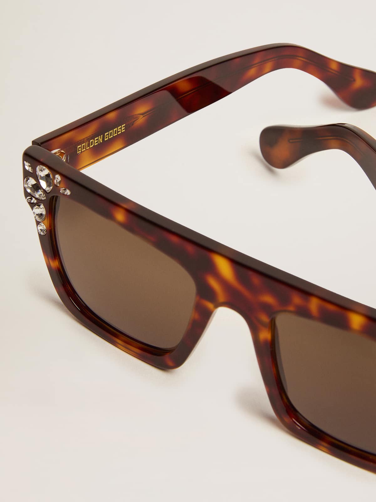 Square model sunglasses with havana frame and crystals - Golden Goose Women|Men