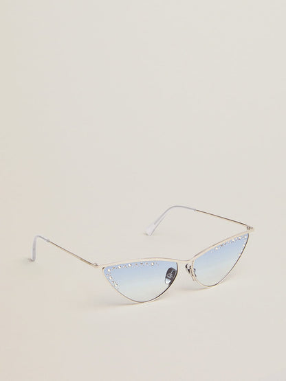 Sunglasses cat-eye style with silver frame and crystals - Golden Goose Women|Men