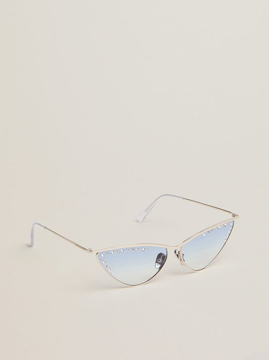 Sunglasses cat-eye style with silver frame and crystals - Golden Goose Women|Men