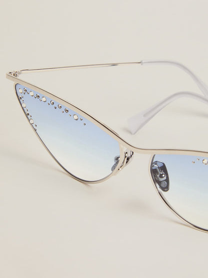 Sunglasses cat-eye style with silver frame and crystals - Golden Goose Women|Men