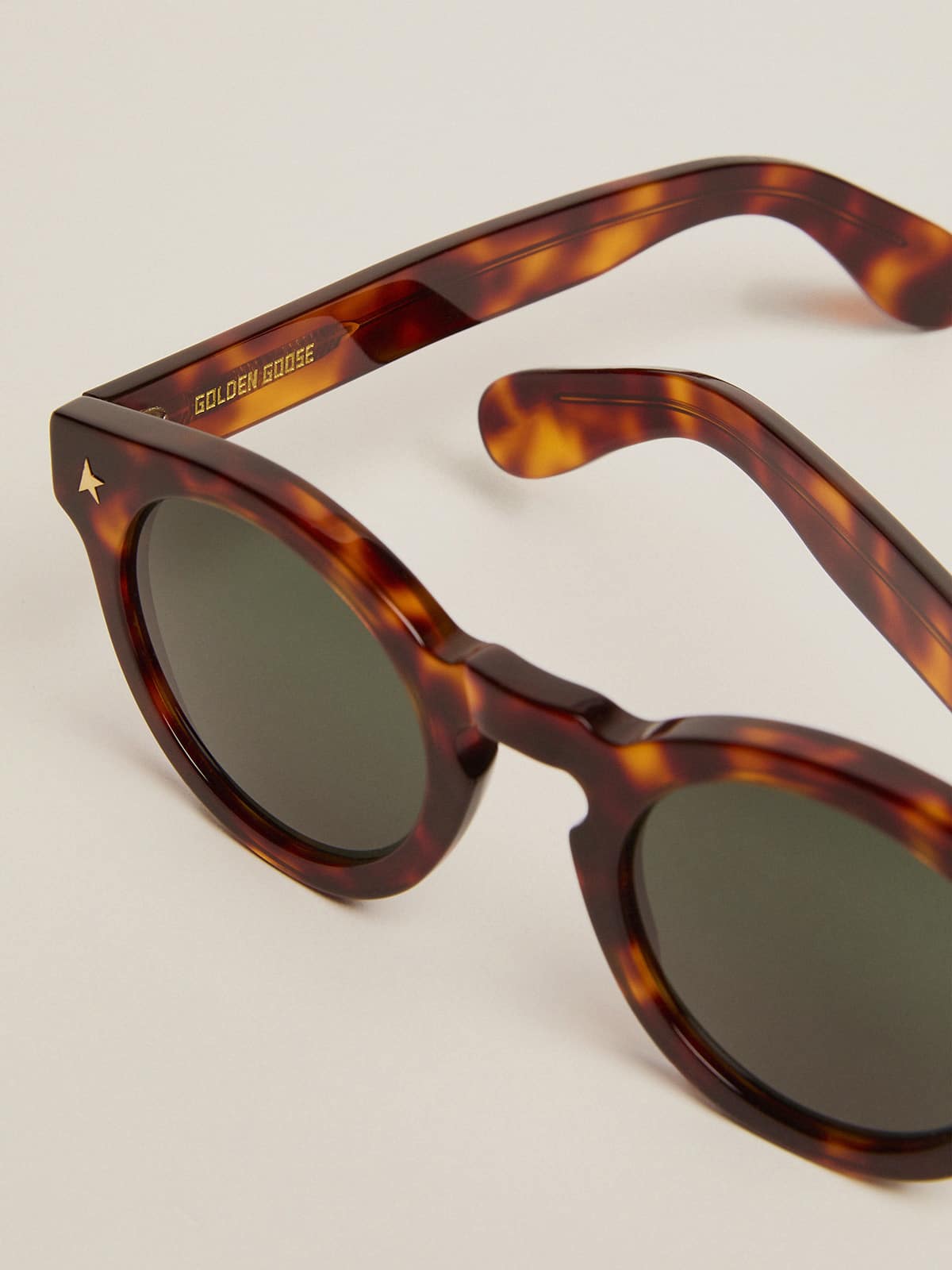 Sunglasses Panthos model with havana frame and gold details - Golden Goose Women|Men