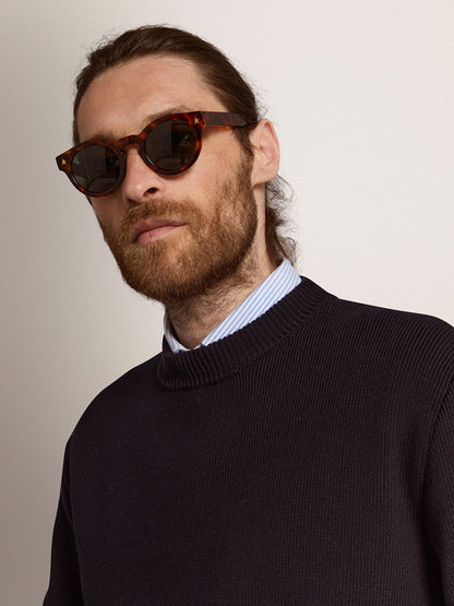 Sunglasses Panthos model with havana frame and gold details - Golden Goose Women|Men