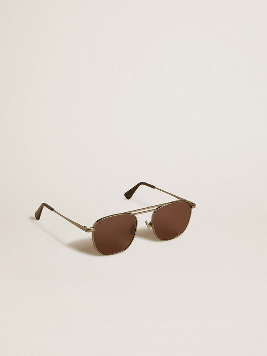 Aviator style sunglasses with black frame and lenses - Golden Goose Women|Men