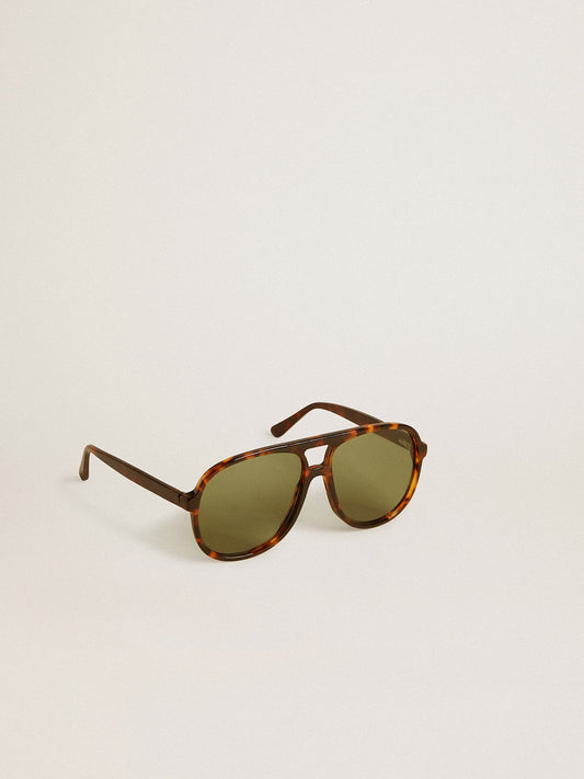 Aviator style sunglasses with tortoiseshell frame and green lenses - Golden Goose Women|Men
