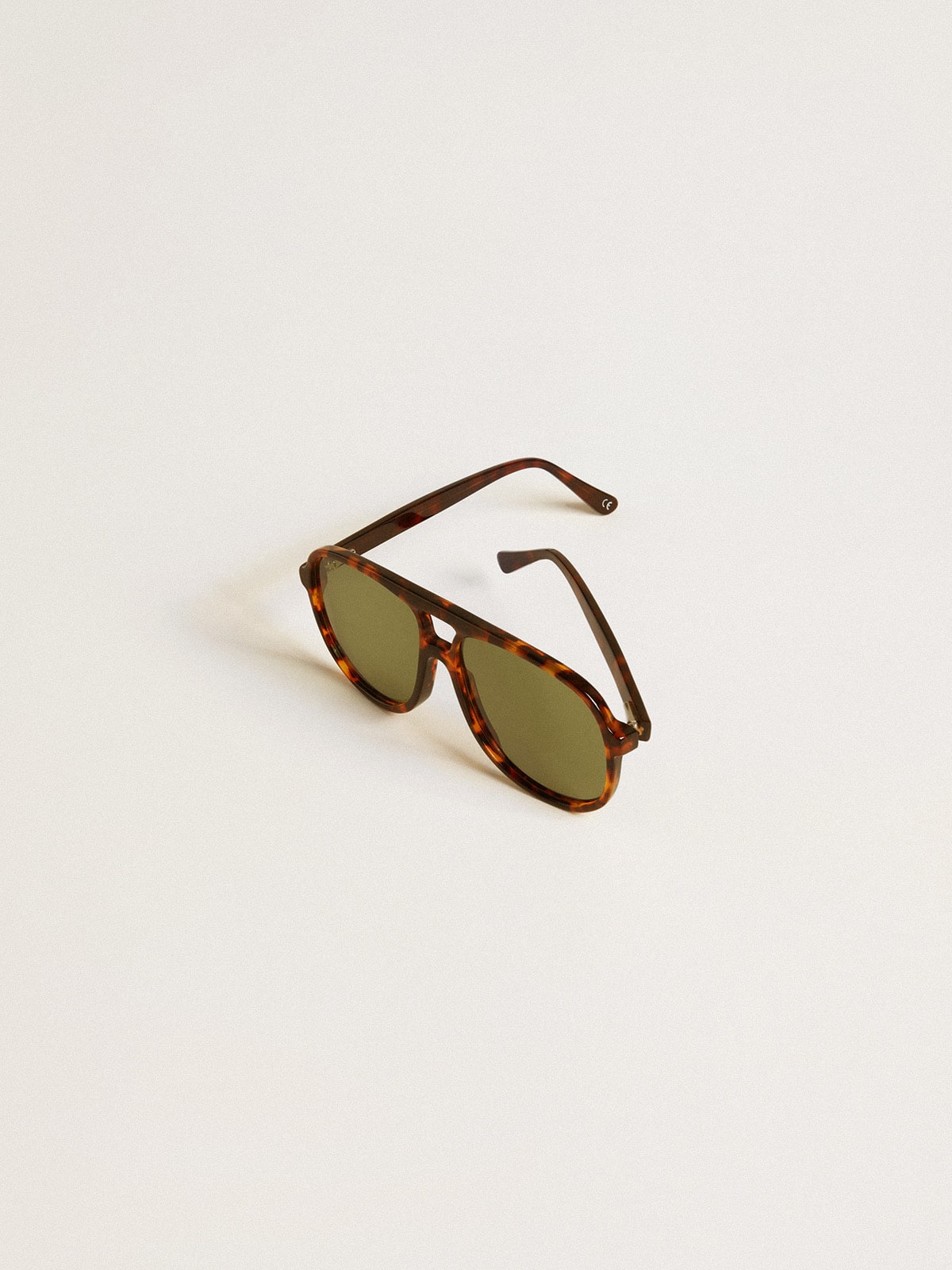 Aviator style sunglasses with tortoiseshell frame and green lenses - Golden Goose Women|Men