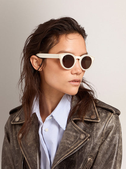 Sunglasses Panthos model with white frame and gold studs - Golden Goose Women|Men