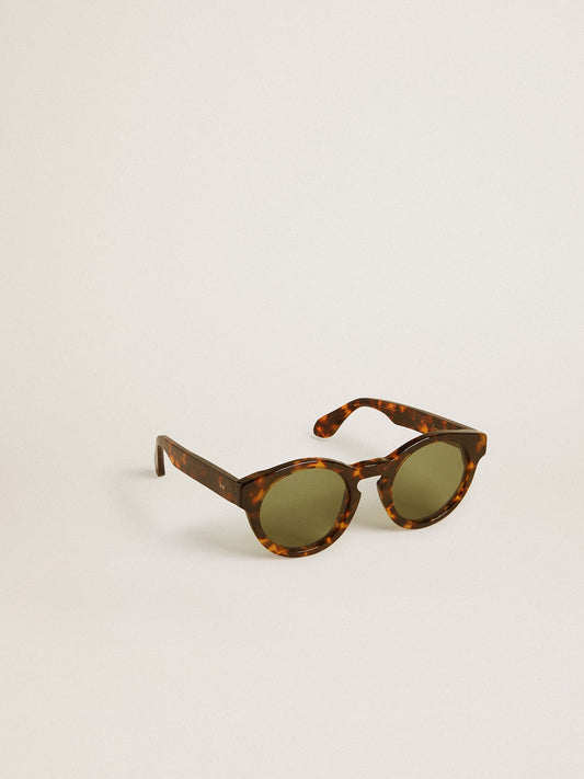 Square style Panthos sunglasses with havana brown frame and green lenses - Golden Goose Women|Men