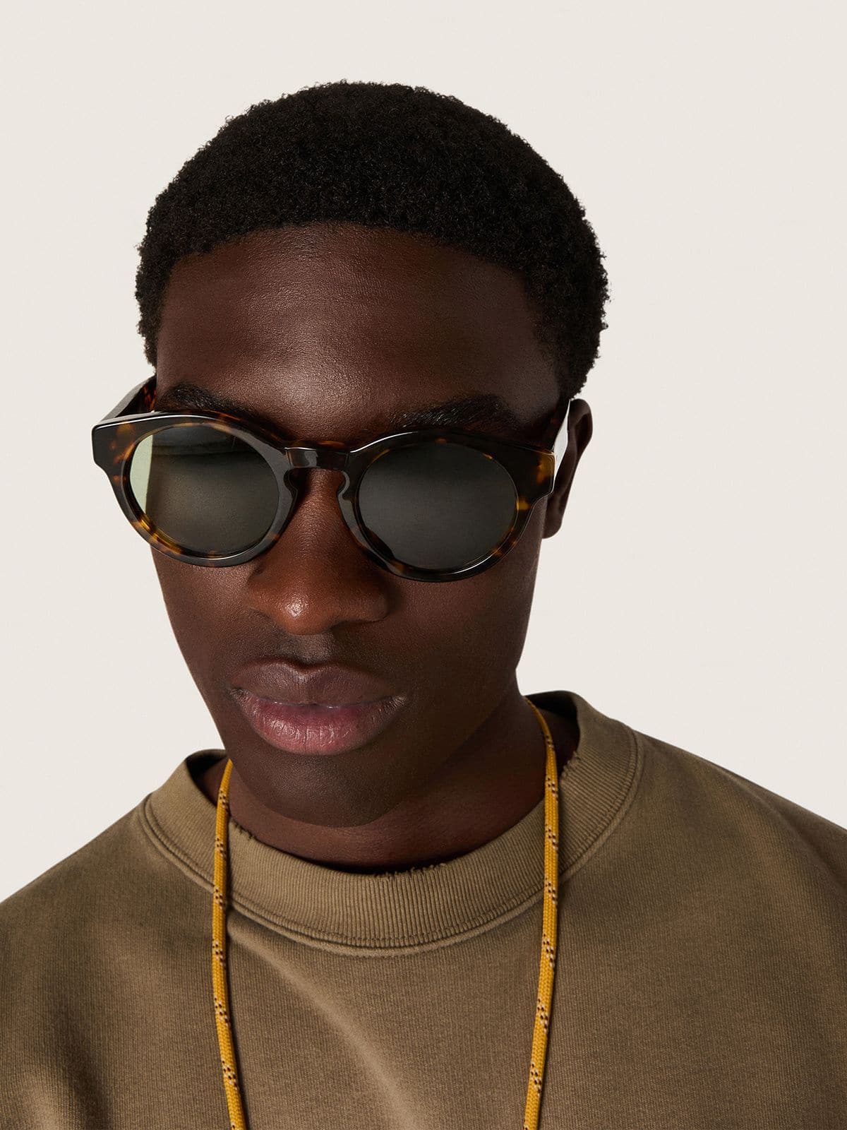 Square style Panthos sunglasses with havana brown frame and green lenses - Golden Goose Women|Men