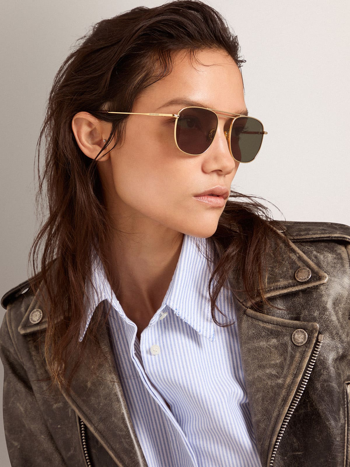 Aviator sunglasses with gold frame and green lenses - Golden Goose Women|Men