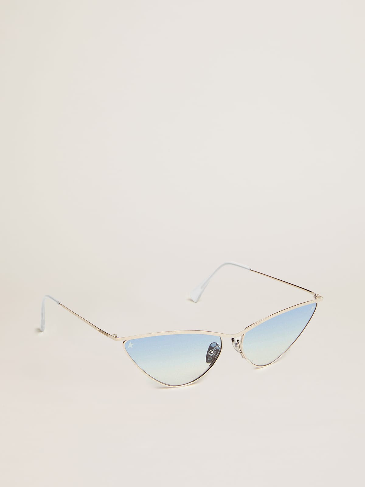 Sunglasses cat-eye style with silver frame and blue lenses - Golden Goose Women|Men