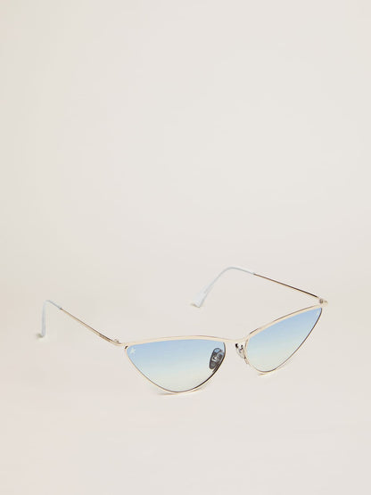 Sunglasses cat-eye style with silver frame and blue lenses - Golden Goose Women|Men