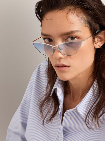Sunglasses cat-eye style with silver frame and blue lenses - Golden Goose Women|Men