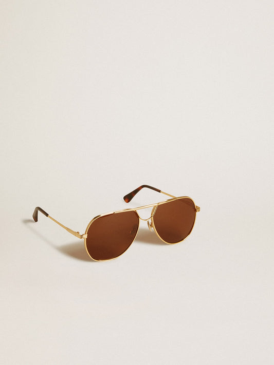 Aviator style sunglasses with gold frame and brown lenses - Golden Goose Women|Men