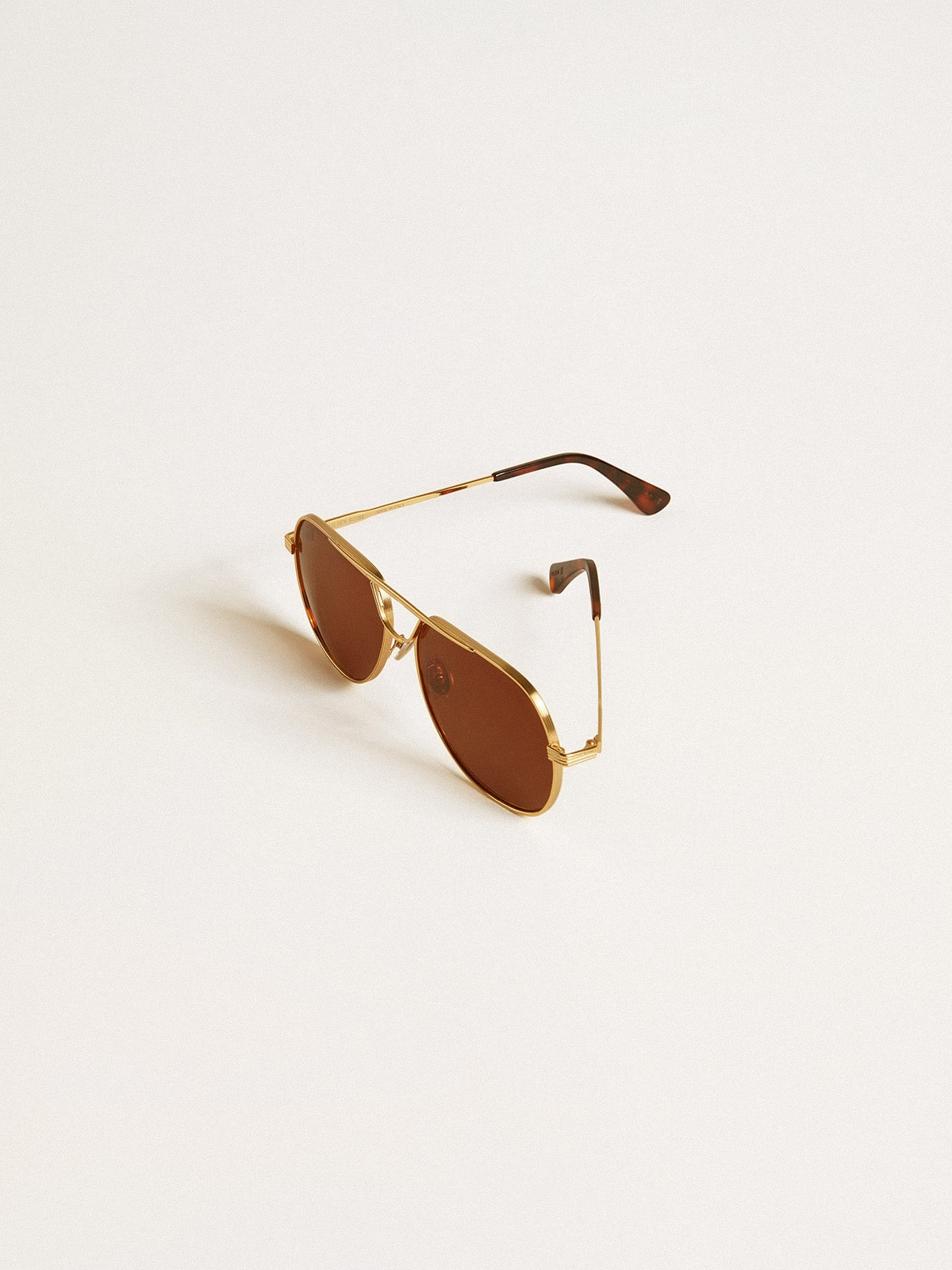 Aviator style sunglasses with gold frame and brown lenses - Golden Goose Women|Men
