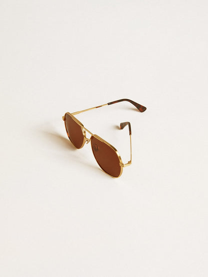 Aviator style sunglasses with gold frame and brown lenses - Golden Goose Women|Men