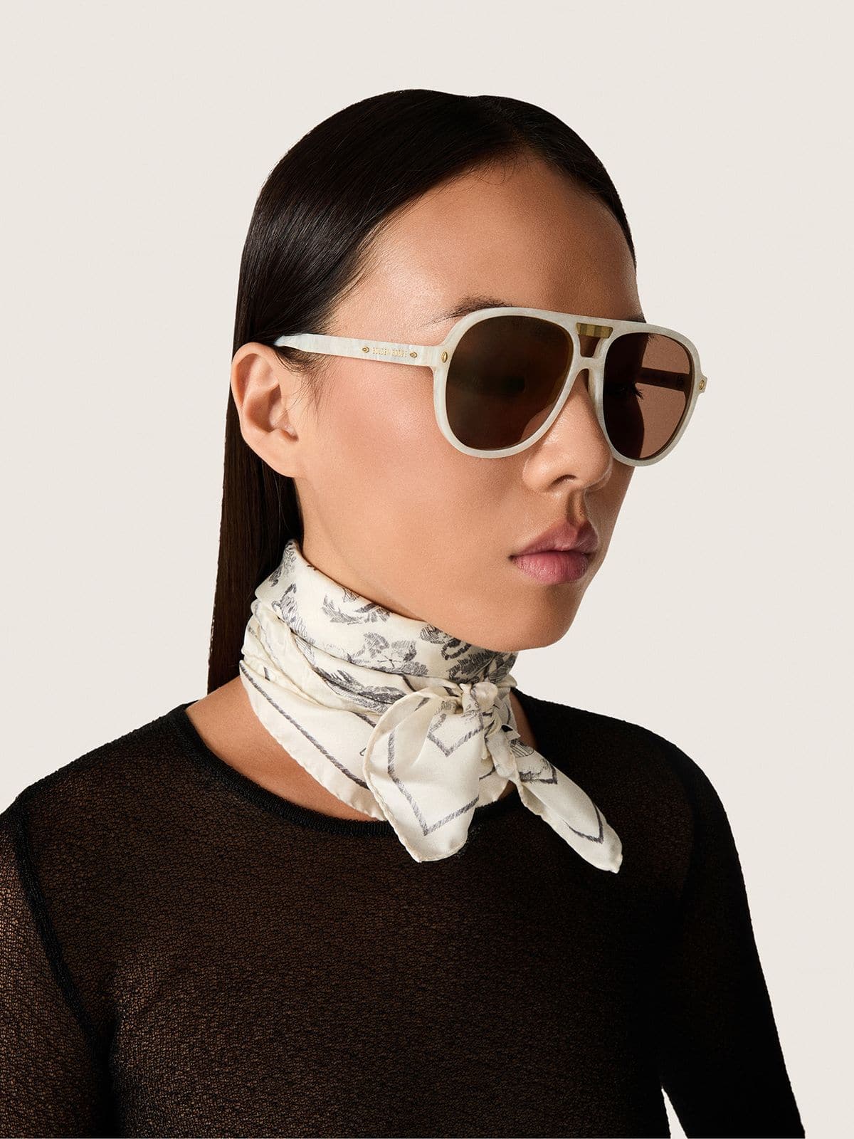 Charlie aviator sunglasses with pearl white frame and gold lenses - Golden Goose Women|Men