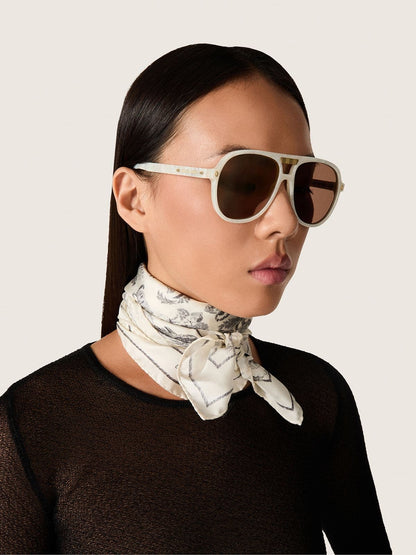 Charlie aviator sunglasses with pearl white frame and gold lenses - Golden Goose Women|Men