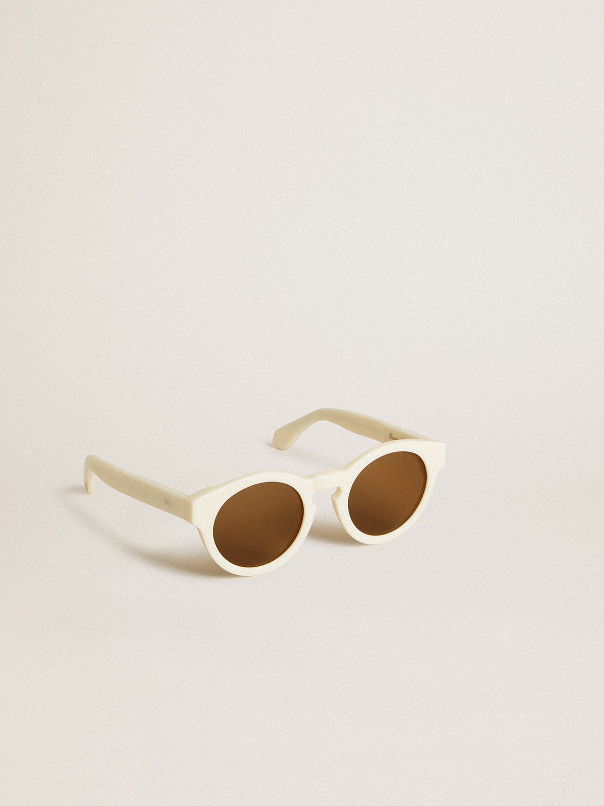 Square-style Panthos sunglasses with beige frame and gold details - Golden Goose Women|Men