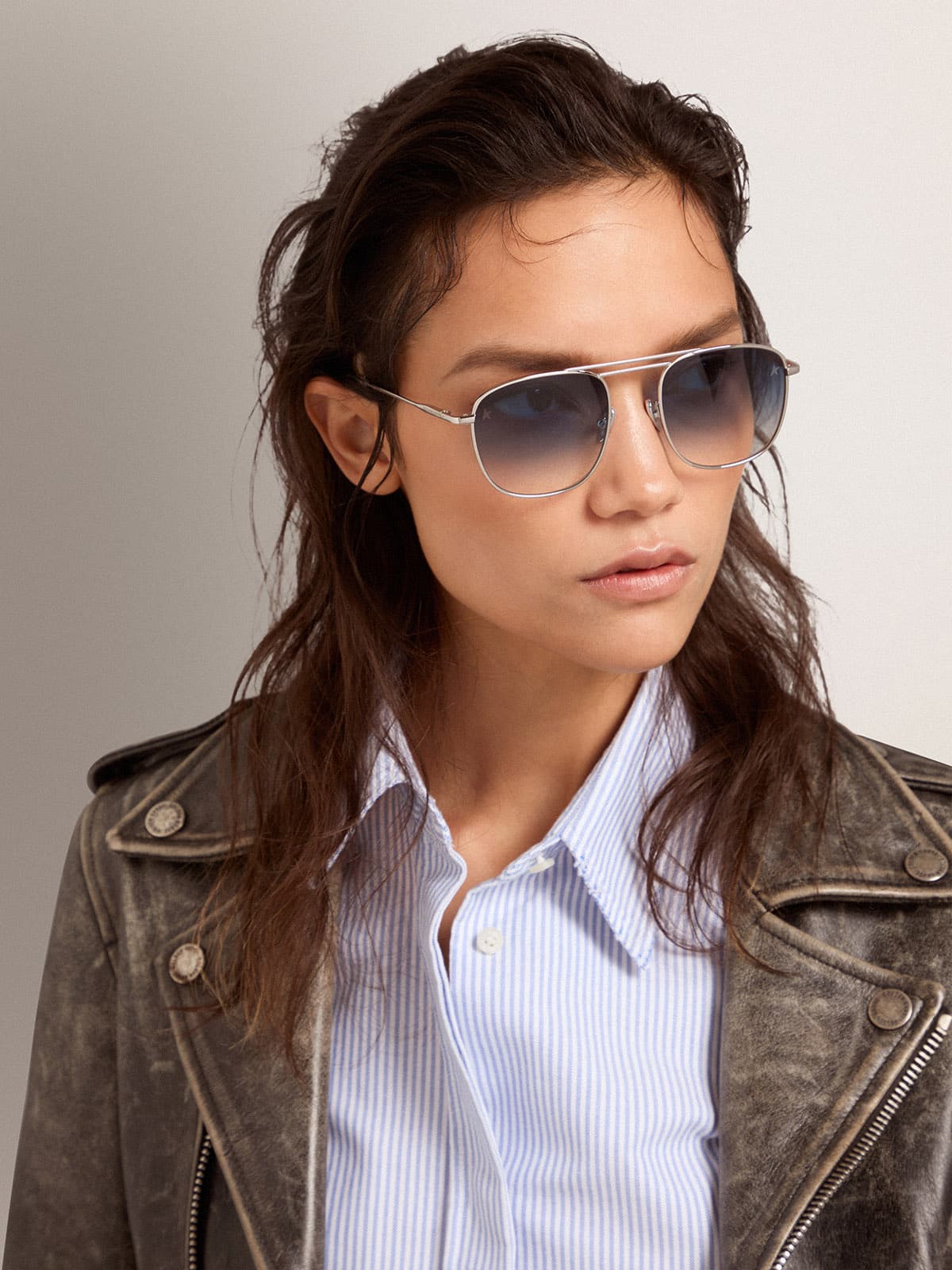 Sunframe Roger aviator model with silver frame - Golden Goose Women|Men