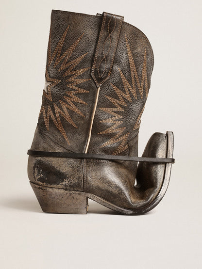 Women’s low Wish Star boots in black leather with silver star - Golden Goose Women