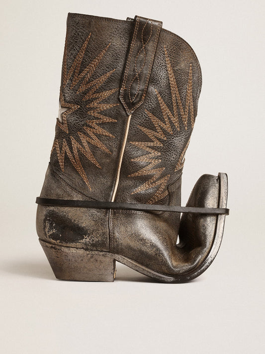 Women’s low Wish Star boots in black leather with silver star - Golden Goose Women