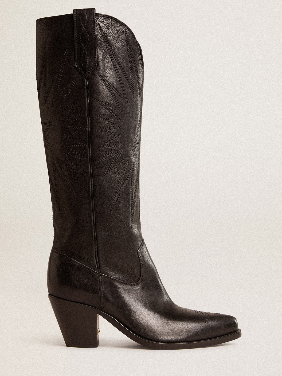 Women's Wish Star boots in black leather with star embroidery - Golden Goose Women