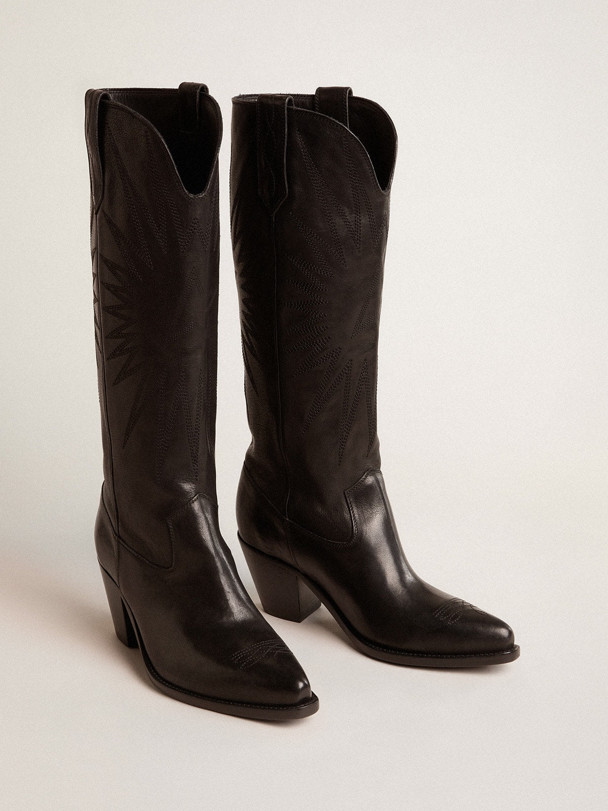 Women's Wish Star boots in black leather with star embroidery - Golden Goose Women