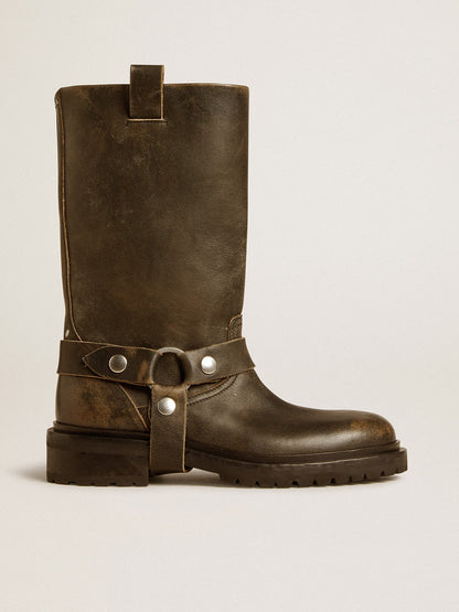 Kurt boots in black leather with silver buckle - Golden Goose Women