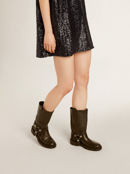 Kurt boots in black leather with silver buckle - Golden Goose Women