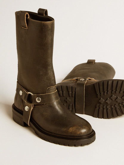 Kurt boots in black leather with silver buckle - Golden Goose Women