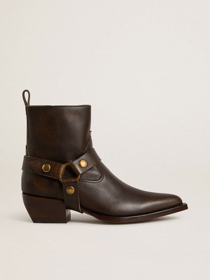 Low Debbie boots in dark brown leather with removable buckle - Golden Goose Women