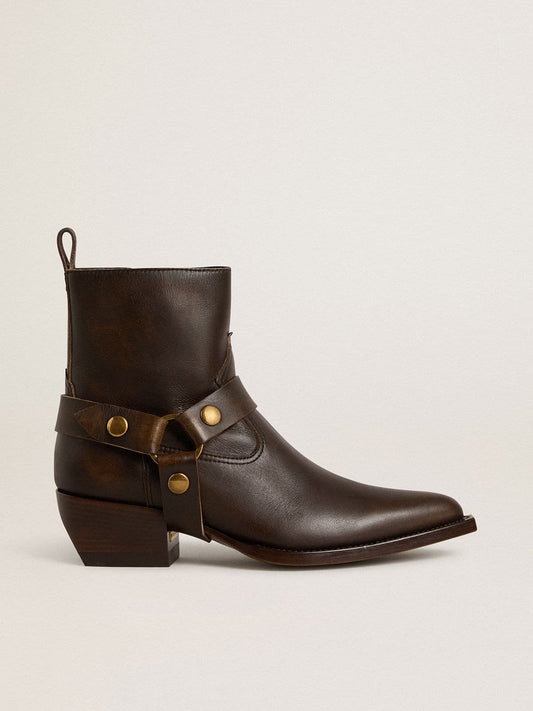 Low Debbie boots in dark brown leather with removable buckle - Golden Goose Women