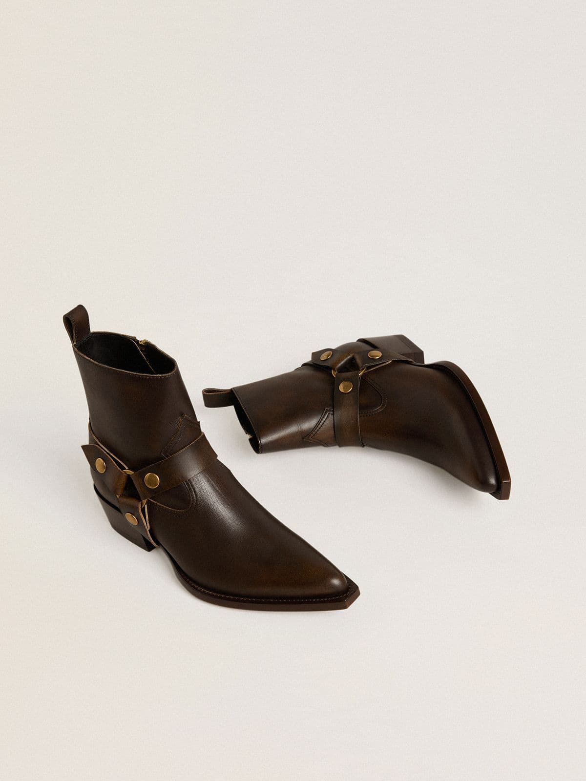 Low Debbie boots in dark brown leather with removable buckle - Golden Goose Women