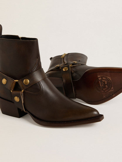 Low Debbie boots in dark brown leather with removable buckle - Golden Goose Women