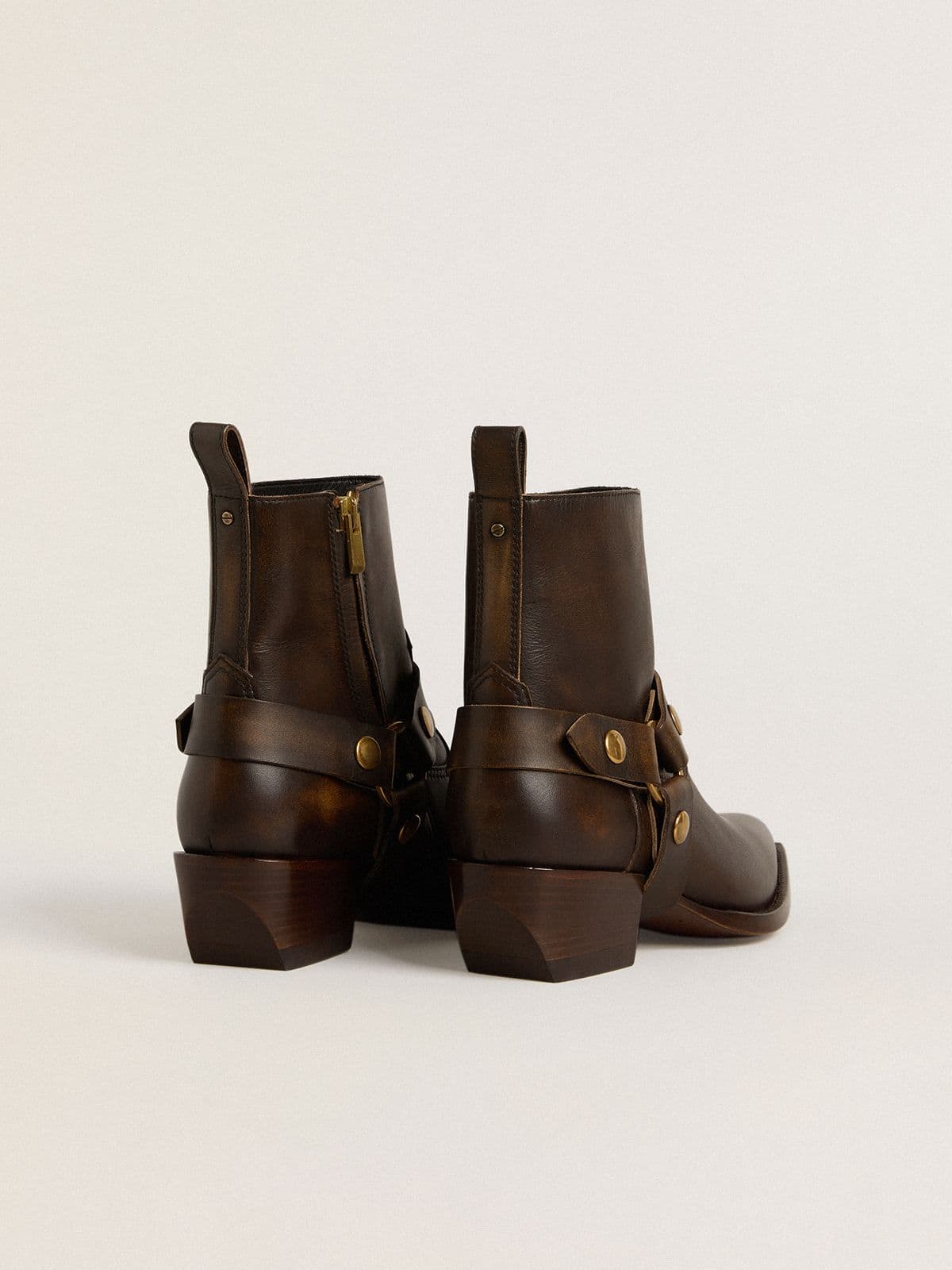 Low Debbie boots in dark brown leather with removable buckle - Golden Goose Women