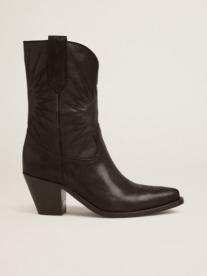 Low Wish Star boots in black leather with tone-on-tone inlay star - Golden Goose Women