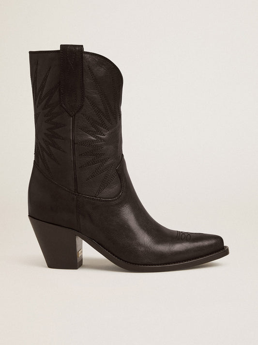 Low Wish Star boots in black leather with tone-on-tone inlay star - Golden Goose Women