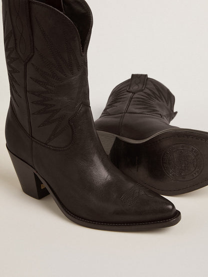 Low Wish Star boots in black leather with tone-on-tone inlay star - Golden Goose Women