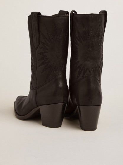 Low Wish Star boots in black leather with tone-on-tone inlay star - Golden Goose Women