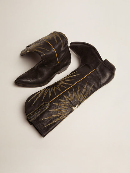Wish Star boots in black leather with platinum laminated leather inlay star - Golden Goose Women