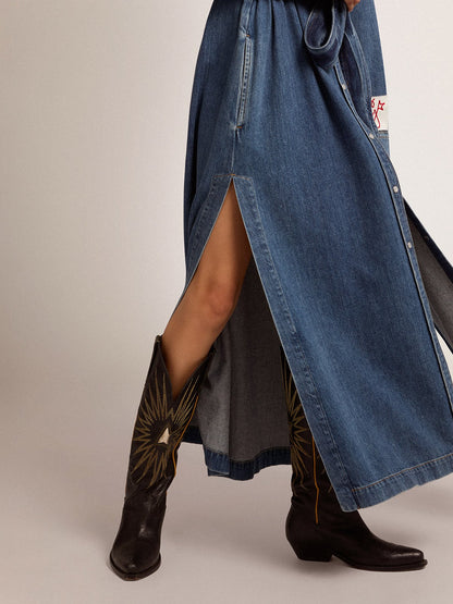 Wish Star boots in black leather with platinum laminated leather inlay star - Golden Goose Women